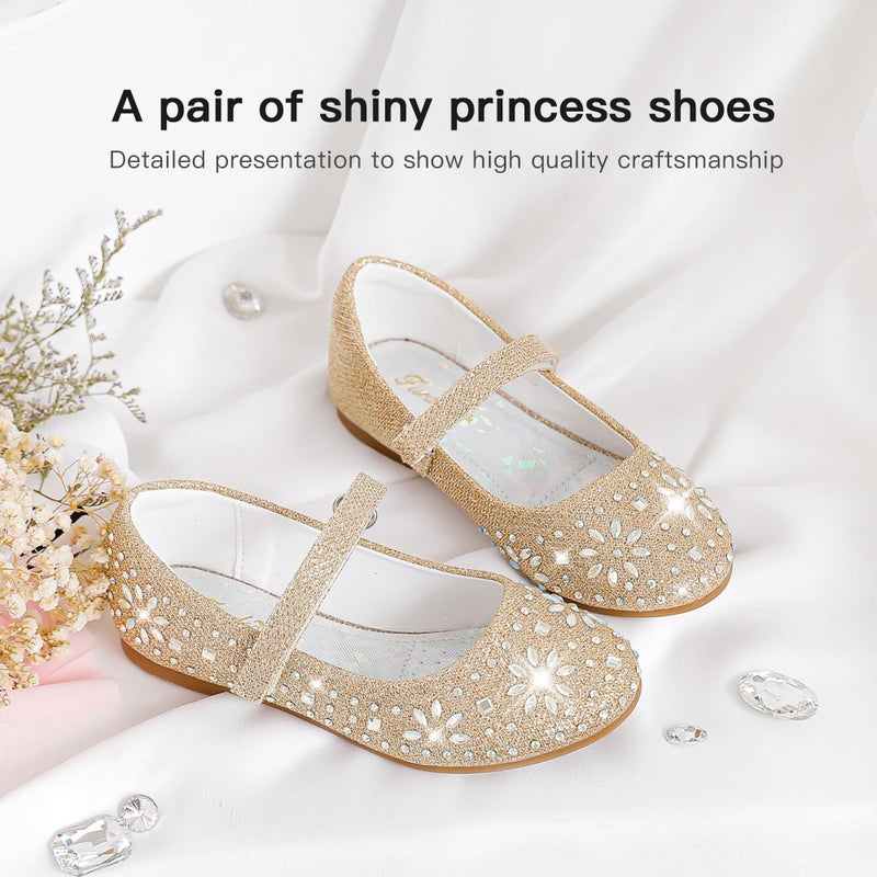 Furdeour Girls Flats Shoes Wedding Flower Girl Gold Princess Dress up Size 12 Pageant Party Prom Formal(19Gold 12) - Image 3